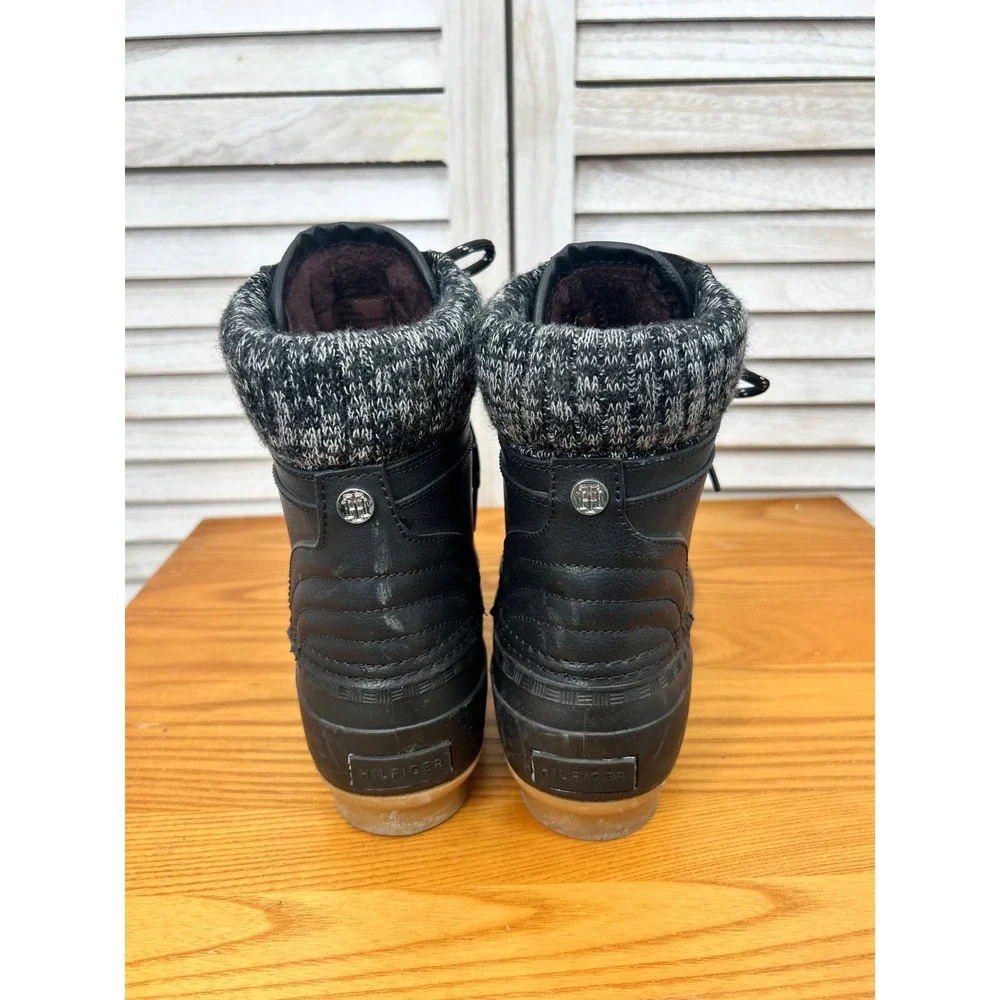 Tommy Hilfiger Duck Boots 10 Black Womens Winter Rain Lined